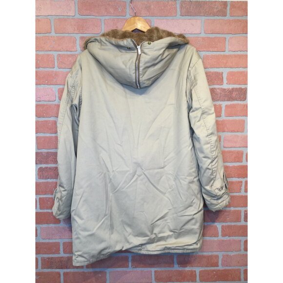 Vintage LL Bean Mens Fur Lined Parka Coat Size 44 Tan Chore Barn Work - Picture 11 of 12